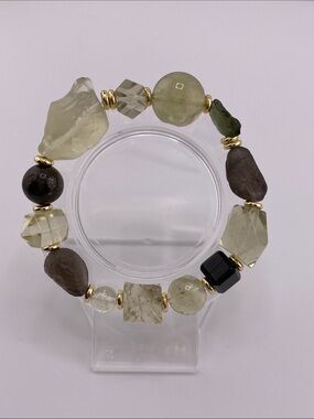 Elegant Multi-Stone moldavite Libyan Desert Glass Bracelet with Gold Accents